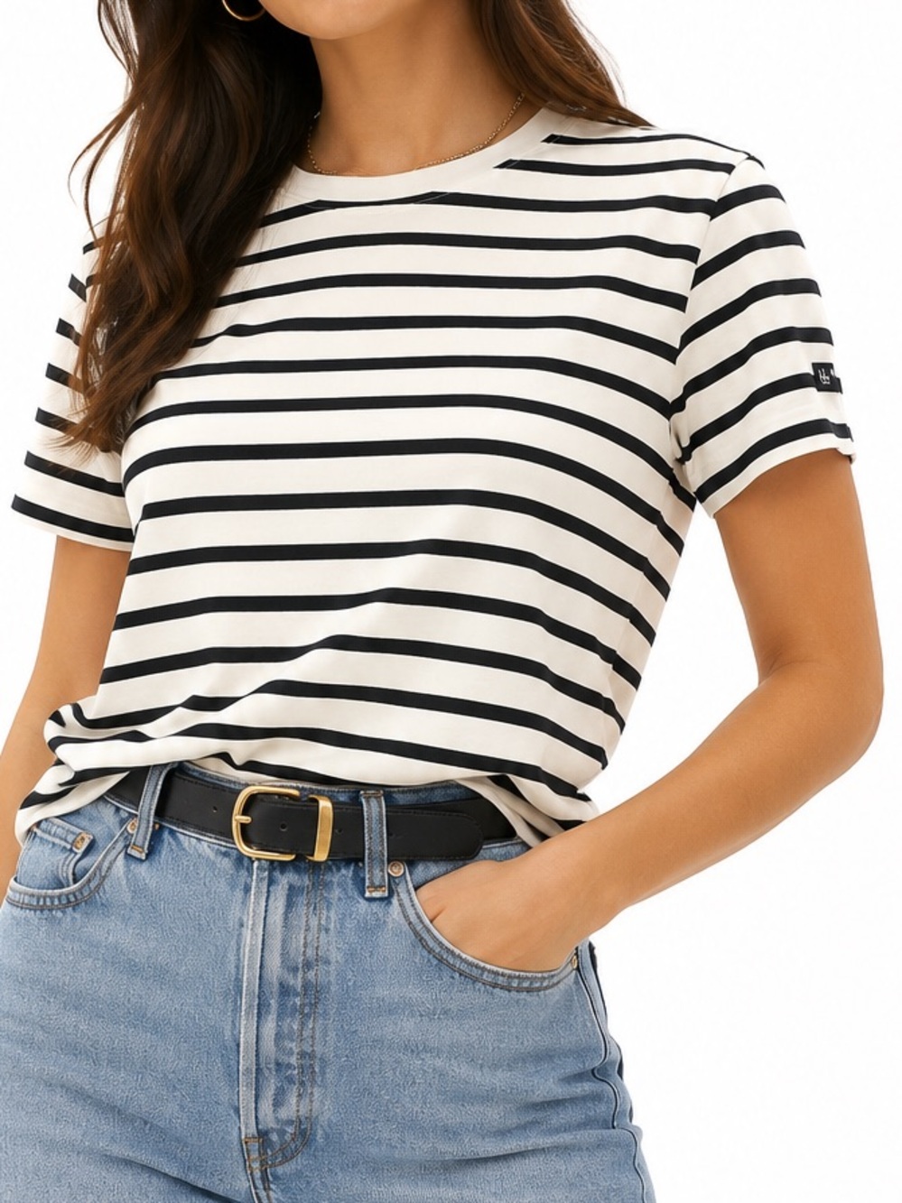 Black & White Striped Cotton T Shirt by Hublot Women’s Size Medium NWT